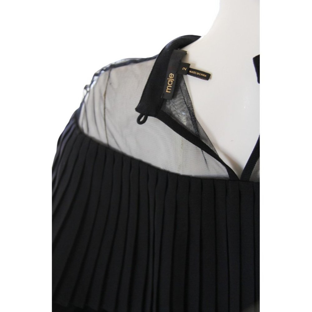 Maje Remia Pleated Illusion Neckline Long Sleeve Shift Dress Navy - Picture 5 of 6